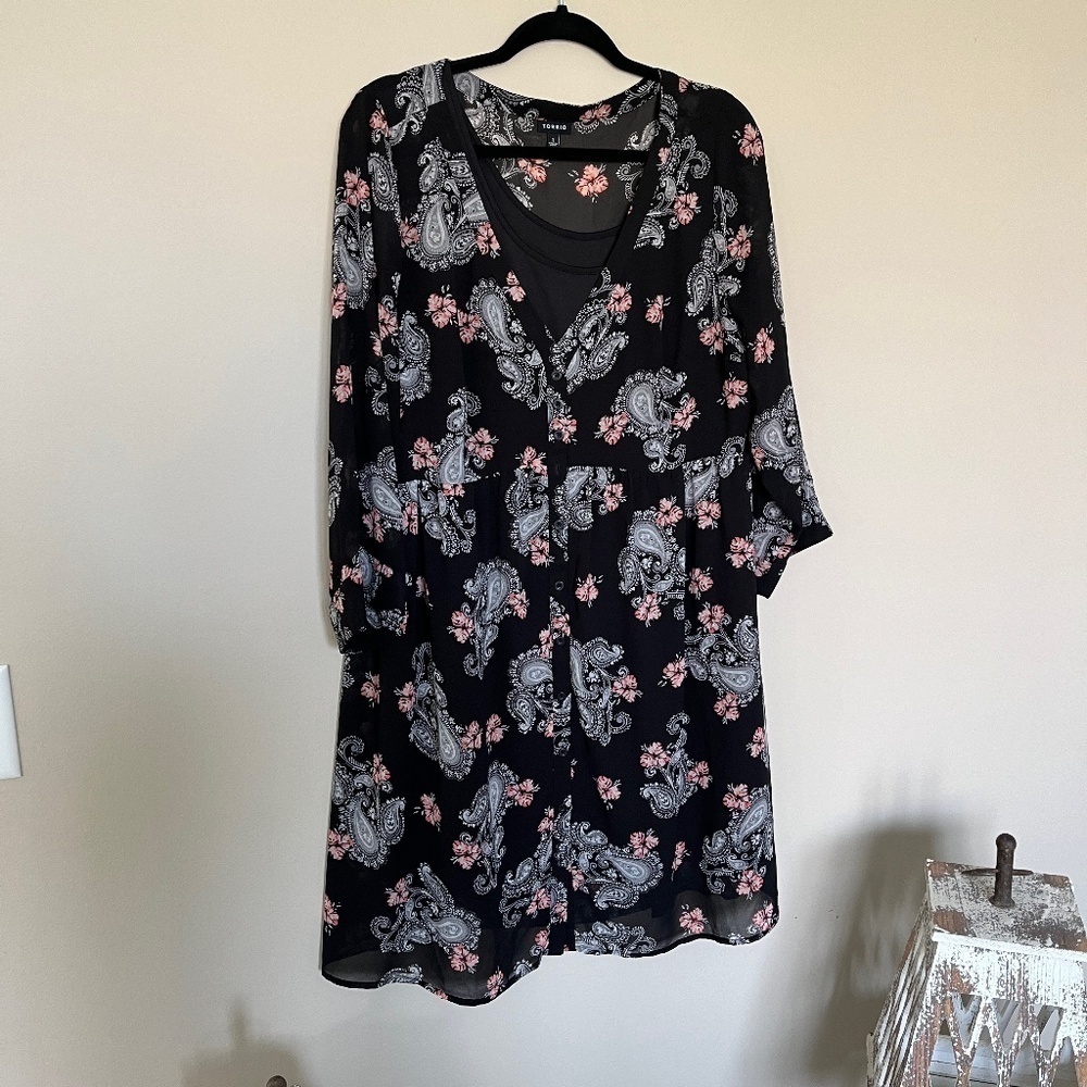 Torrid Black and Pink Paisley Shirt Dress